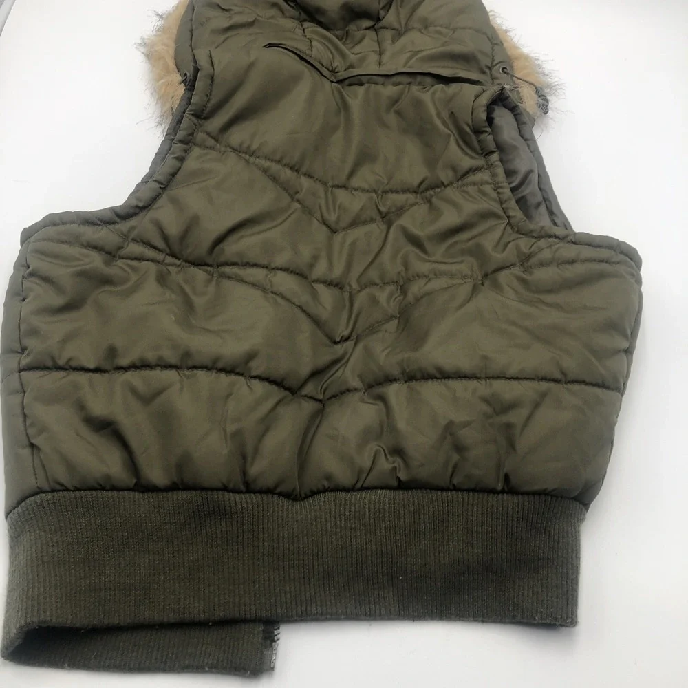 Lola Womens Puffer Vest Hoodie‎ Zipper Front Moss Green Size Small Polyester